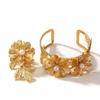 Retro Floral Faux Pearl Adjustable Bracelet Ring Set for Women