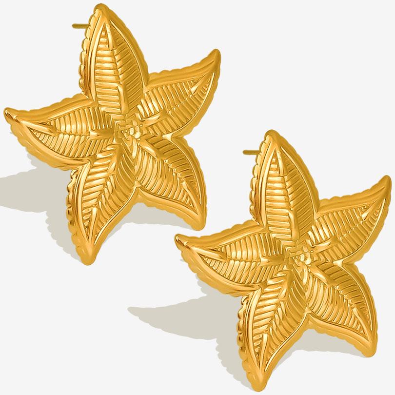 Real Gold Plated Ocean Animal Sea Star Conch Shell Metal Spiral Stainless Steel Ear Studs Earring For Women Men Jewelry Piercing