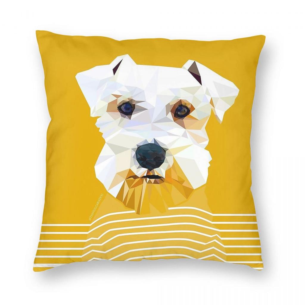 White Schnauzer Dog Square Pillowcase Polyester Linen Velvet Creative Zip Decorative Pillow Case Room Cushion Cover