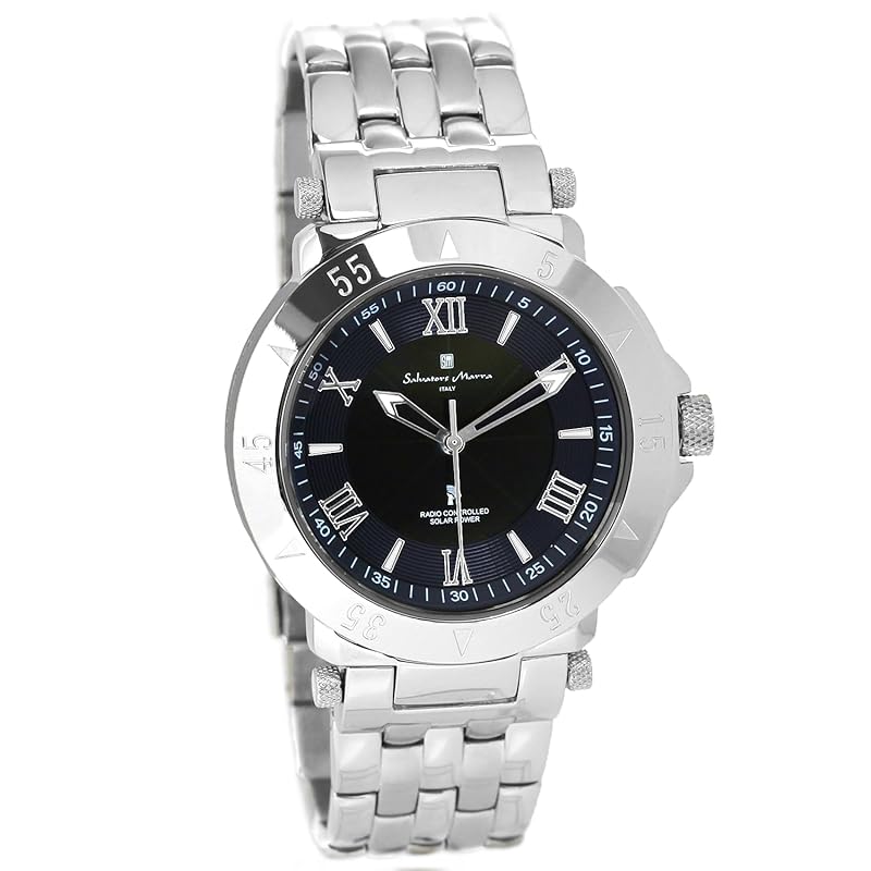 

[Salvatore Mara]Salvatore Marra watch watch radio solar business formal men s silver navy blue