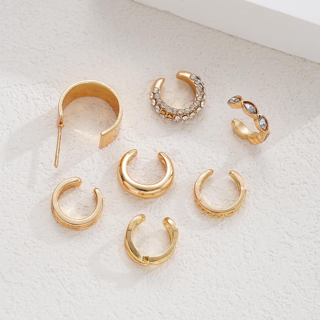 17KM 7 Pcs Gold Color Ear Cuff Set For Women No Piercing CZ Zircon Clip On Earrings Multi Style Stackable Cartilage Ear Clips Jewelry