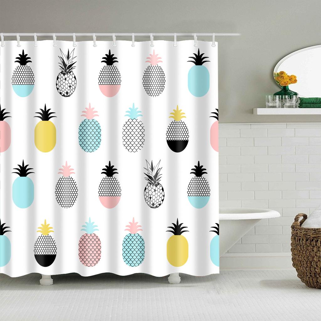 Plant Stripes Shower Curtain Bathroom Waterproof Polyester Shower Curtains for Bathroom Flower Print Bath Curtain with Hooks