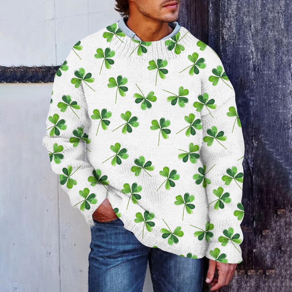 Herre Print Falsk Genser, Rundhalset Sweatshirt, Løs Langermet Topp