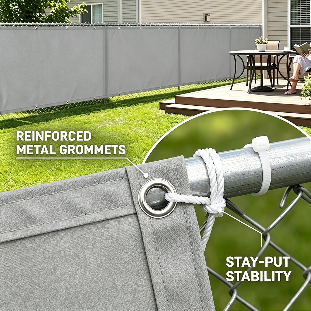 Balcony Privacy Screen, Outdoor Sunshade Fabric, Garden Fence Cover, Apartment Railing Protector with Rope Tie-Downs - Gray