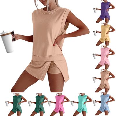 Women Two Piece Lounge Set Sleeveless Crew Neck Top and Shorts Casual Summer Outfit Soft Fabric Relaxed Fit