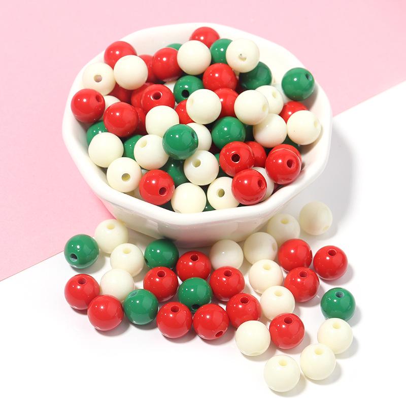 Akrylové Vánoční Série Jednobarevné Kulaté Korálky pro DIY Řetízky na Mobilní Telefon