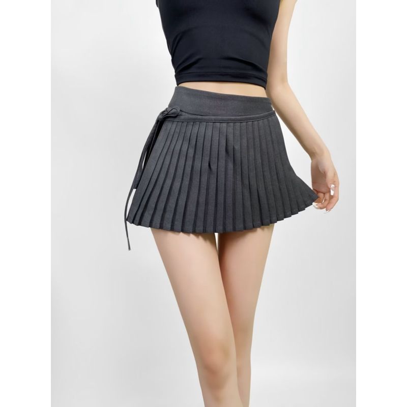 Za2024 Summer New Product Women's Clothes High Waist Figure Flattering Culotte A- Line Skirt Double-Layer Pleated Bows Pleated Skirt