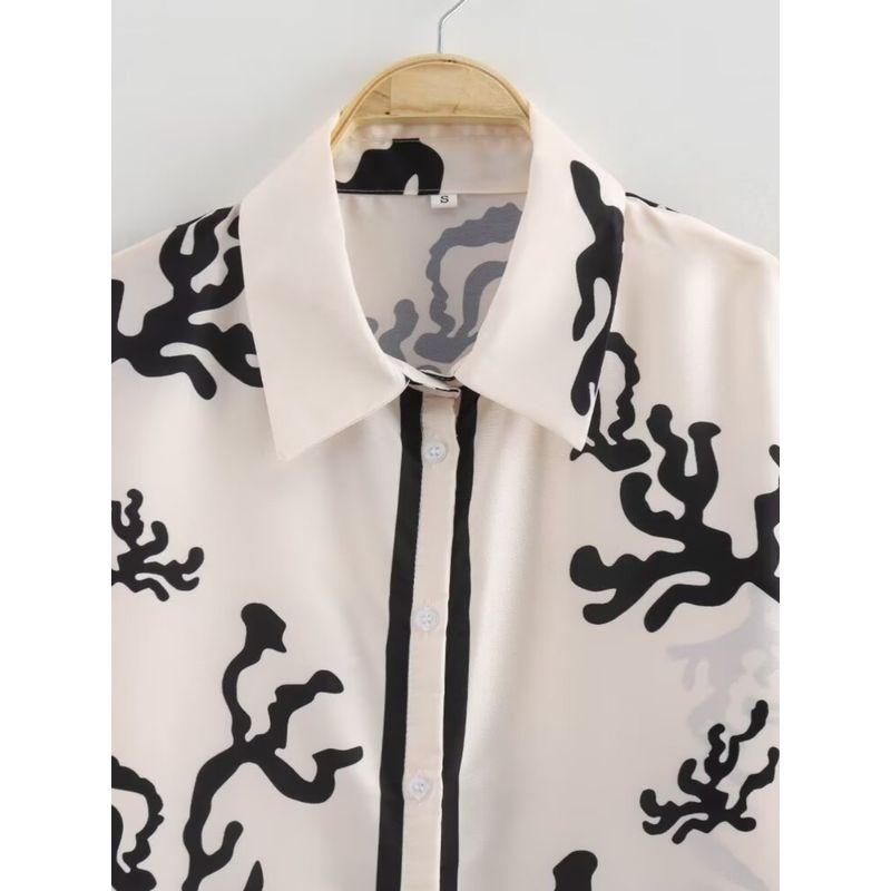 Kaslead New Arrival Women's Clothing Fashion Style Fashion Positioning Satin Print Shirt Casual Pants Suit