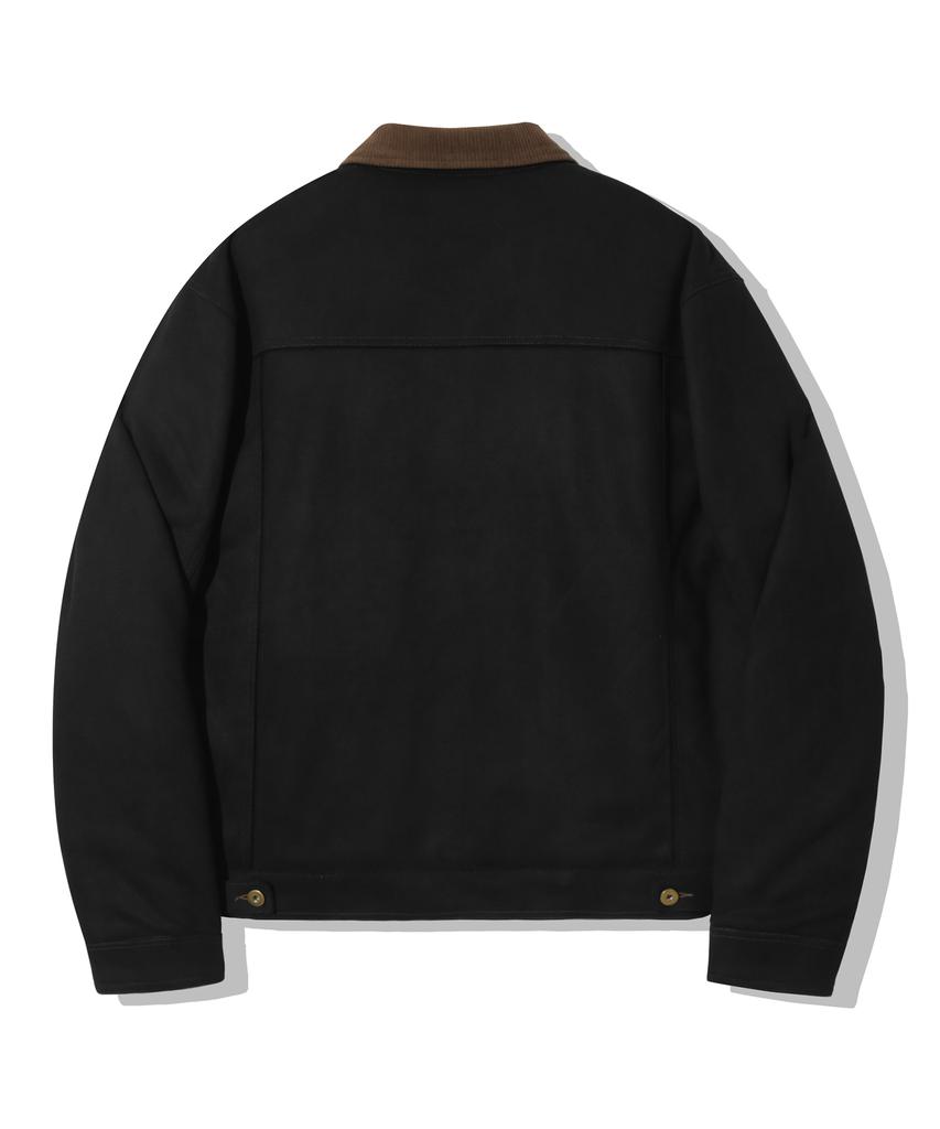 Trillion Corduroy Collar Suede Zip-Up Work Jacket [Black]