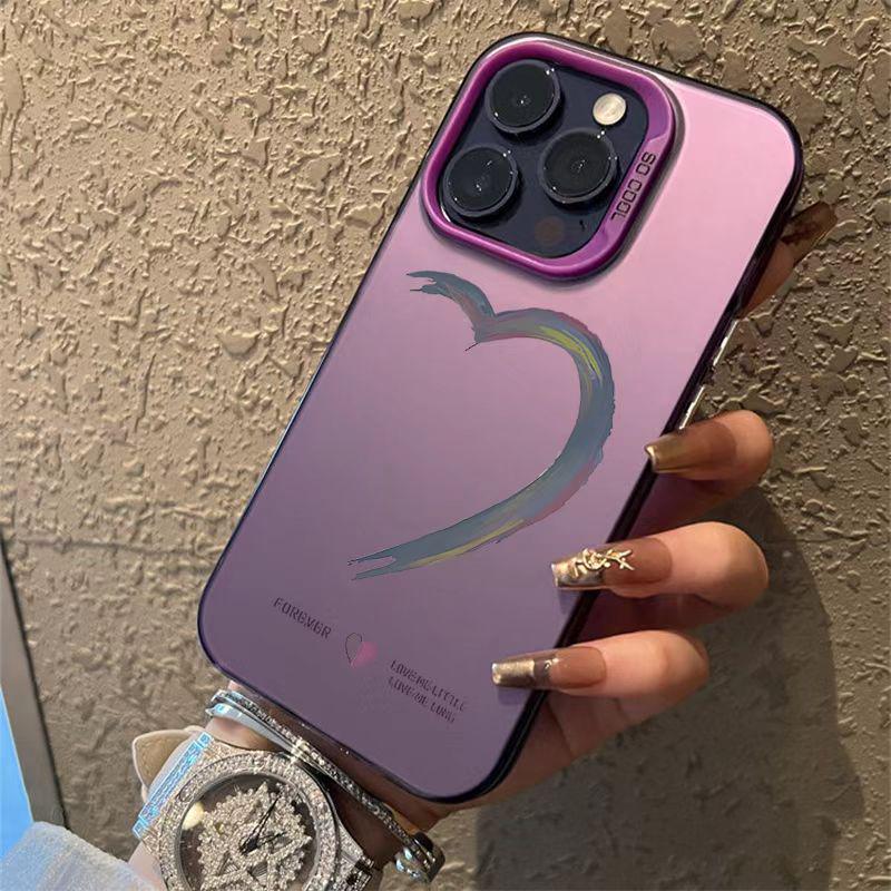 

Bicolor Half-Heart Silver Shell Phone Case for Apple 17/16/15/14 Pro, 15 Pro Max, 13/12 13