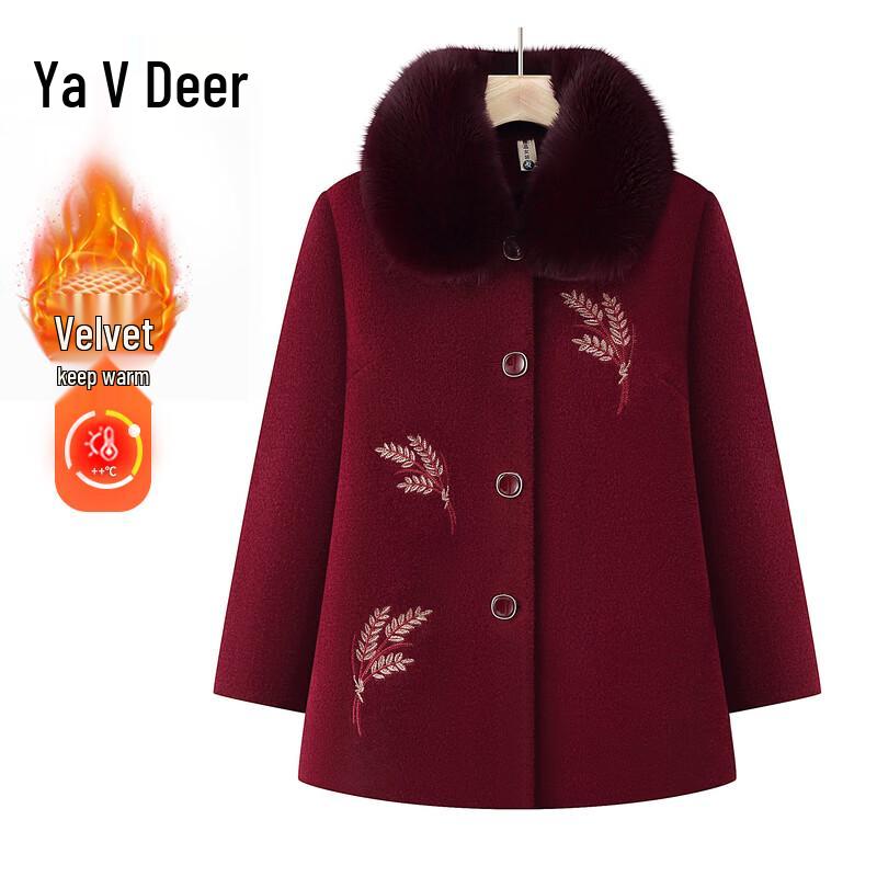

Yalu Senior Women s Retro Embroidered Wool Blend Winter Coat 4XL