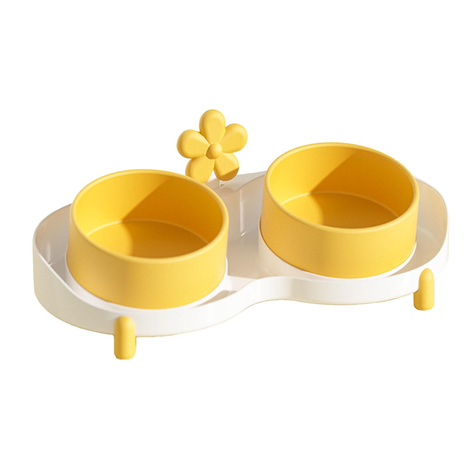 Приподнятые двойные миски для кошек Предотвращают скольжение Непроливаемые Наклонные Керамические Приподнятые Миски для Кошачьего Корма для Домашних Животных жёлтый