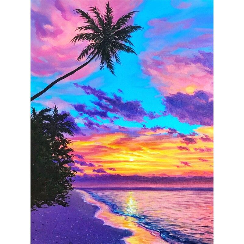 5D DIY Diamond Painting Sunset Seascape Diamond Embroidery Landscape Cross Stitch Full Round Drill Crafts Home Decor Gift