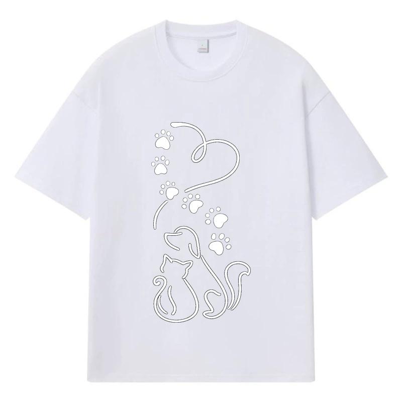 2026 Cat Paw Print Printed Graphic Y2k Harajuku Streetwear 100% Cotton T Shirt Casual Oversized Summer Men T-shirt