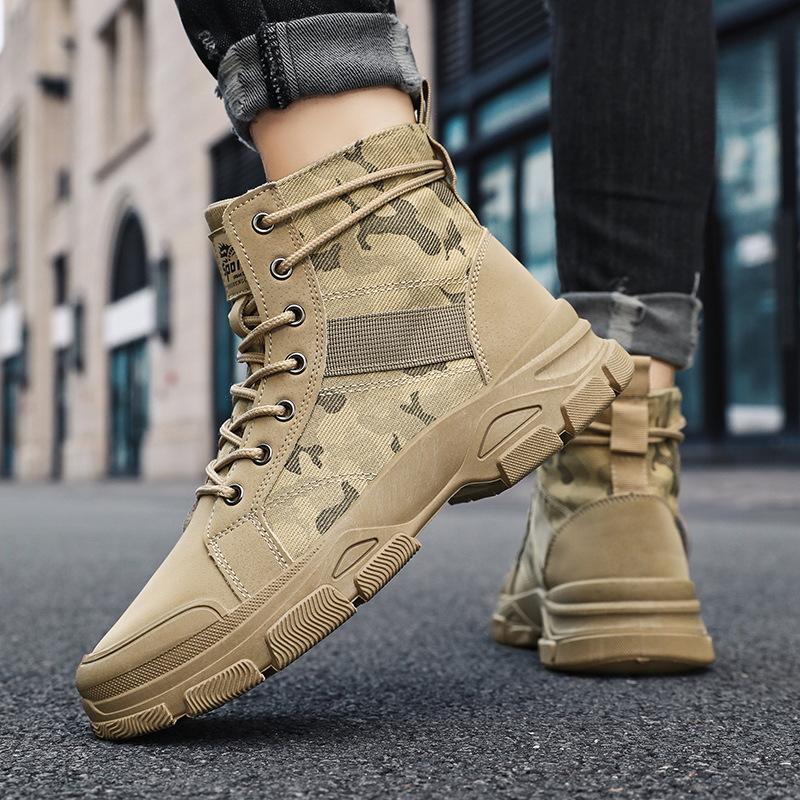 High Top Boots for Men Fashion Camouflage Design Ankle Boots Breathable High Top Canvas Boot Lace-Up Non-Slip Men Platform Boots