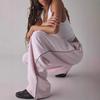 Pantaloni Sportivi da Donna Rosa Chiaro a Gamba Larga con Striscia Laterale e Vita Elastica