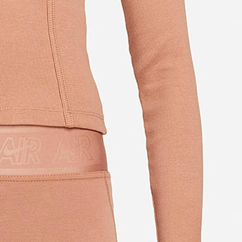 Nike Full Length Double Zipper Knit Fishbone Long Sleeve Raglan T-Shirt Women Tops Brown DM6067-215