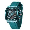 8109 New Men's Square Dual Display Sport Watch - 50M Waterproof Luminous Alarm Chrono Dual Time Multi-Color Silicone Strap