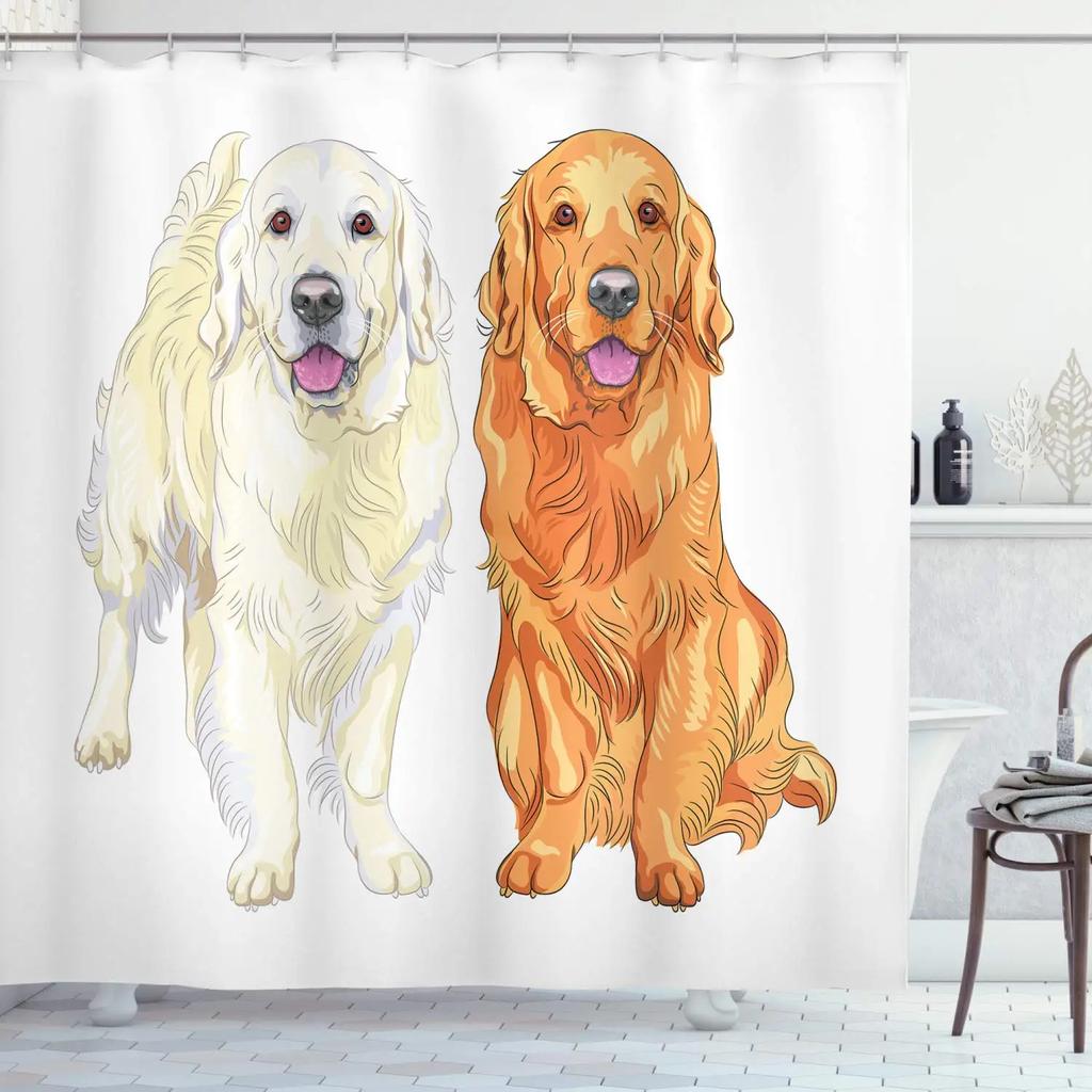 Lustiger Hund Duschvorhang – Buntes Aquarell Golden Retriever Design, Niedliche & Humorvolle Haustierliebhaber Badezimmer Dekor