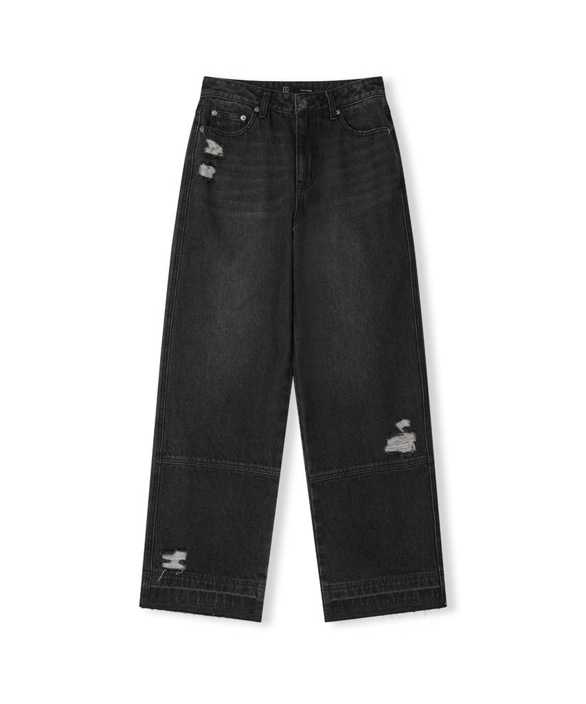 Ledeoli Unfolded Damaged Washed Denim Pants [Light Blue]