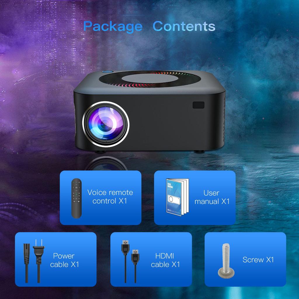 X5 Projector, 4K Support Native 1080P, 400 ANSI Lumens, Dual-Band WiFi, Bluetooth 5.0, 4-Point Keystone Correction, 200-inch Display, LED Light Source