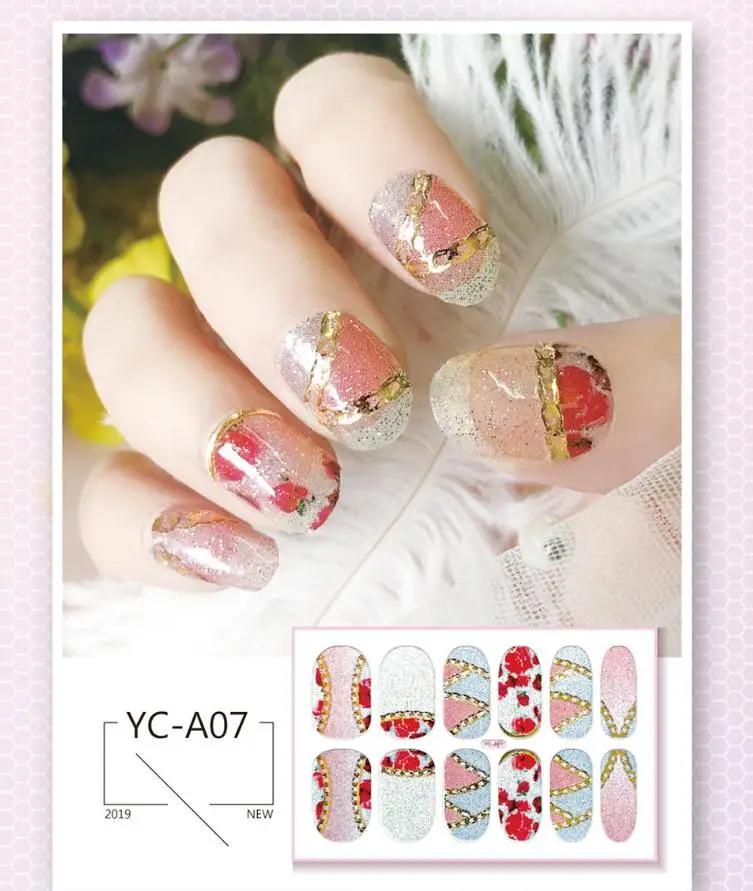 

Модные полузатвердевшие гелевые полоски для ногтей, патчи, слайдеры, цветы, градиентный цвет, полное покрытие, гелевые обертывания, водонепроницаемые наклейки, украшение 07