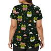 Camicia da Lavoro da Donna con Scollo a V e Maniche Corte con Tasche Stampa Cartone Animato Top da Medico per Professionisti Sanitari Vestibilità Comoda Tessuto Resistente