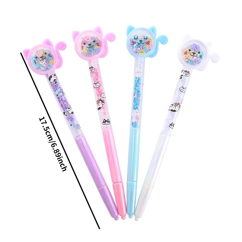 12 Pcs Cute Blue-Barrel Cat Quicksand Ballpoint Pen, Double Sequins Sparkly Writing Pen, Student Daily Writing, Stationery Gifts Office Supplies