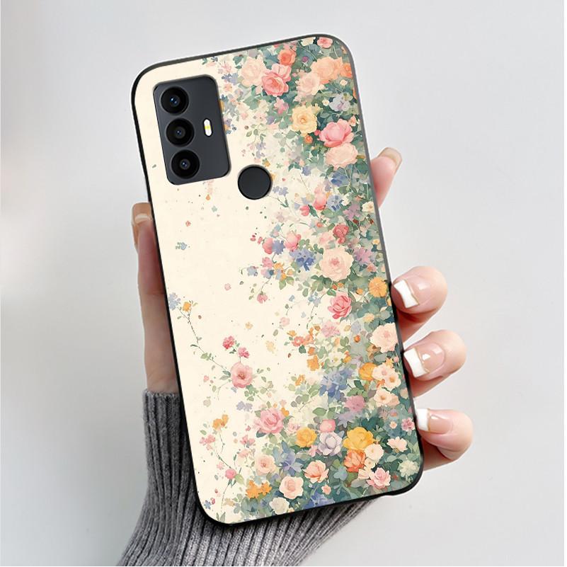 For TCL 30 SE 30E 306 305 Case 6165D 6102H 6102A 6102D Phone Cover Fashion Butterfly Flowers Black Soft Silicone Casing Bumper