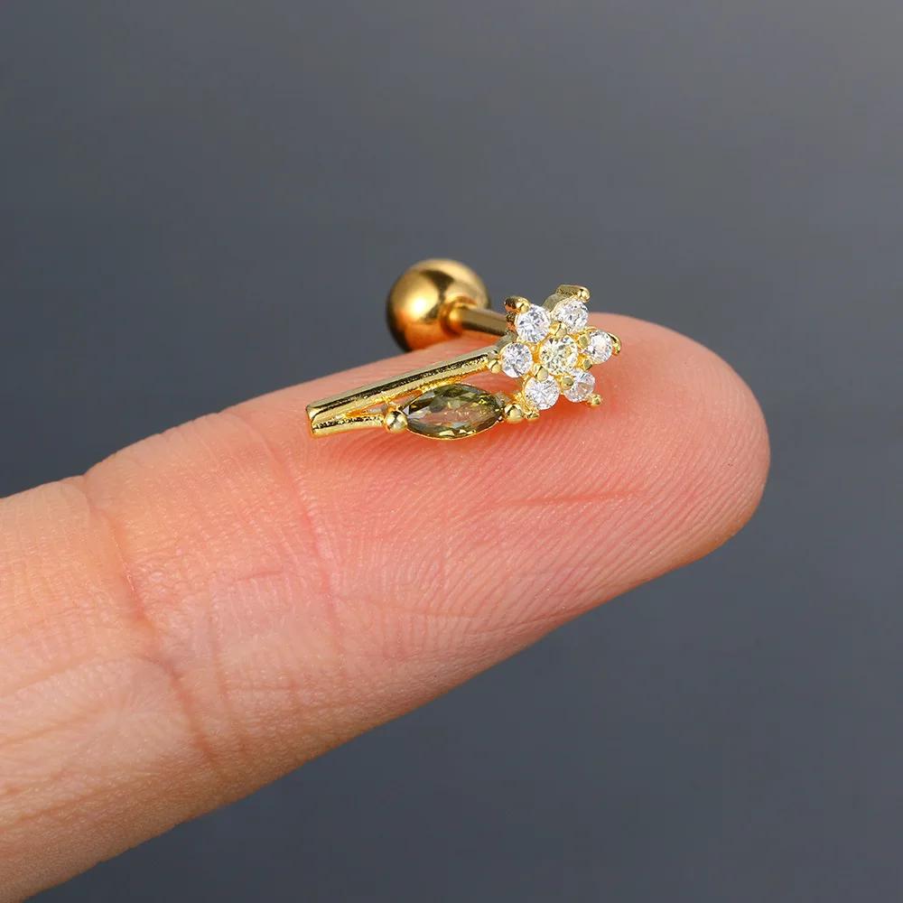 

Циркон пирсинг пирсинг костные гвозди Бабочка цветок серьги Титановая сталь винты винтовые серьги-гвоздики Циркон