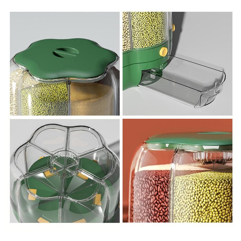 Grains Separate Storage Box Rotating Rice Bucket Food Grade Household Bean Storage Tank Large 6.5kg Green
