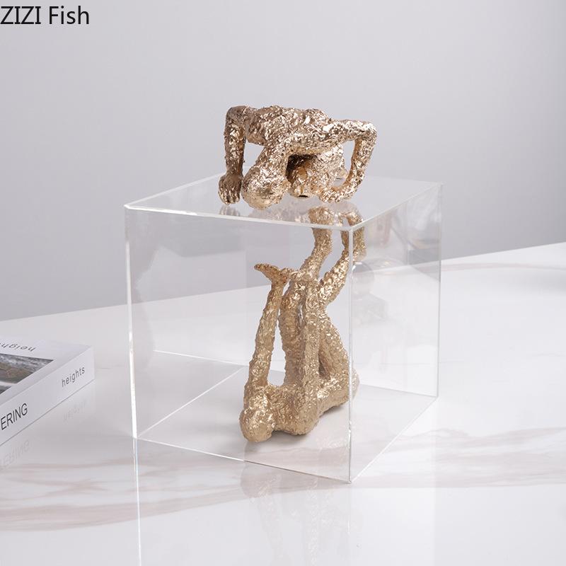 Minimalist Abstract Character Resin Statue Acrylic Display Box Desk Decoration Creative Figures Sculpture Room Aesthetic Decor