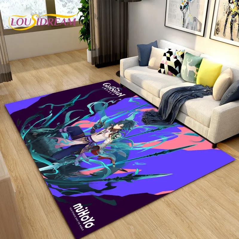 Cartoon Game Gamer Genshin Impact  Area Rug,Carpet Rug for Living Room Bedroom Sofa Doormat Decoration, Kids Non-slip Floor Mat