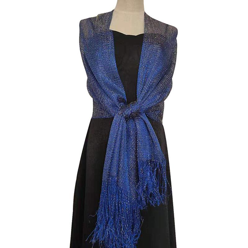 Sparkling Metallic Scarf Women Evening Dress Shawl Tassel Gold Silver Shiny Party Shawls Bridal Bridesmaid Wedding Boleros Wraps