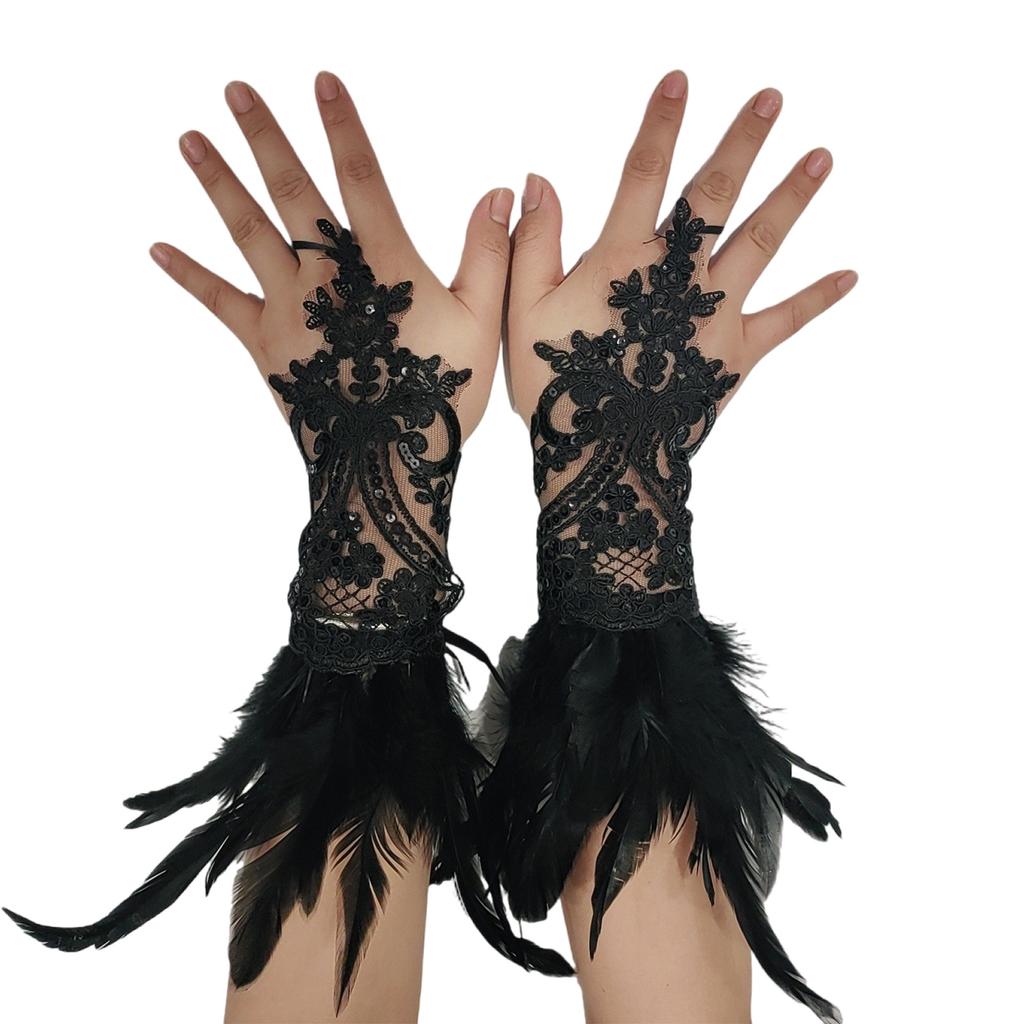 Wedding Gloves Proms White Gloves Feather Long Gloves for Operas Women Lady Proms Costume Accessories