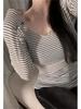Women's Striped Off-the-Shoulder Slim Fit See-Through Long Sleeve T-Shirt for Autumn/Winter