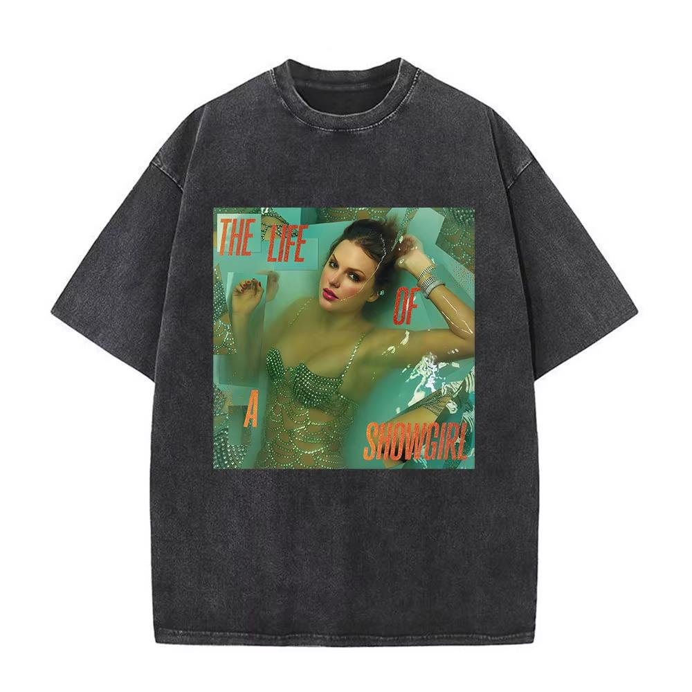 The Life of A Showgirl Album Merch Tshirts Fan Gifts Mens Women Clothing Vintage Washed Cotton Oversized Short Sleeve T Shirts