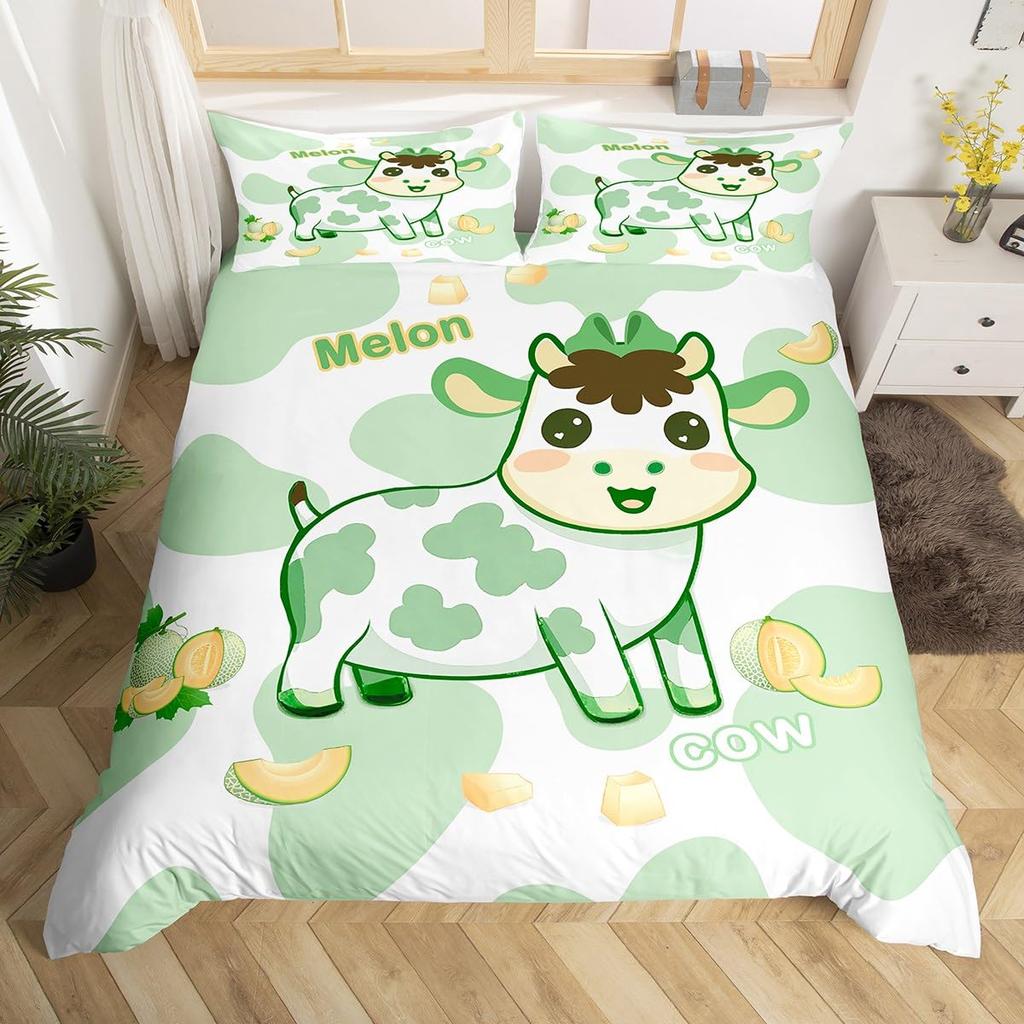 Milk Cow Pattern Bedding Set King Queen Animals Theme Comforter Cover Chocolate Brown Duvet Cover Cute Kawaii Cattle Quilt Cover