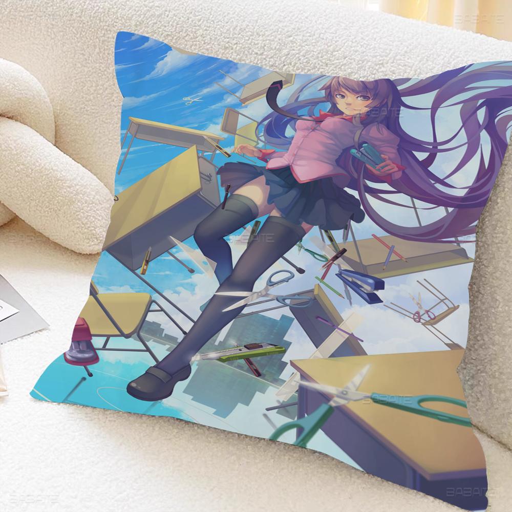Monogatari Anime Cushion Cover Car Throw Pillow Case For Sofa Car Christmas Gift 40x40cm 45x45cm