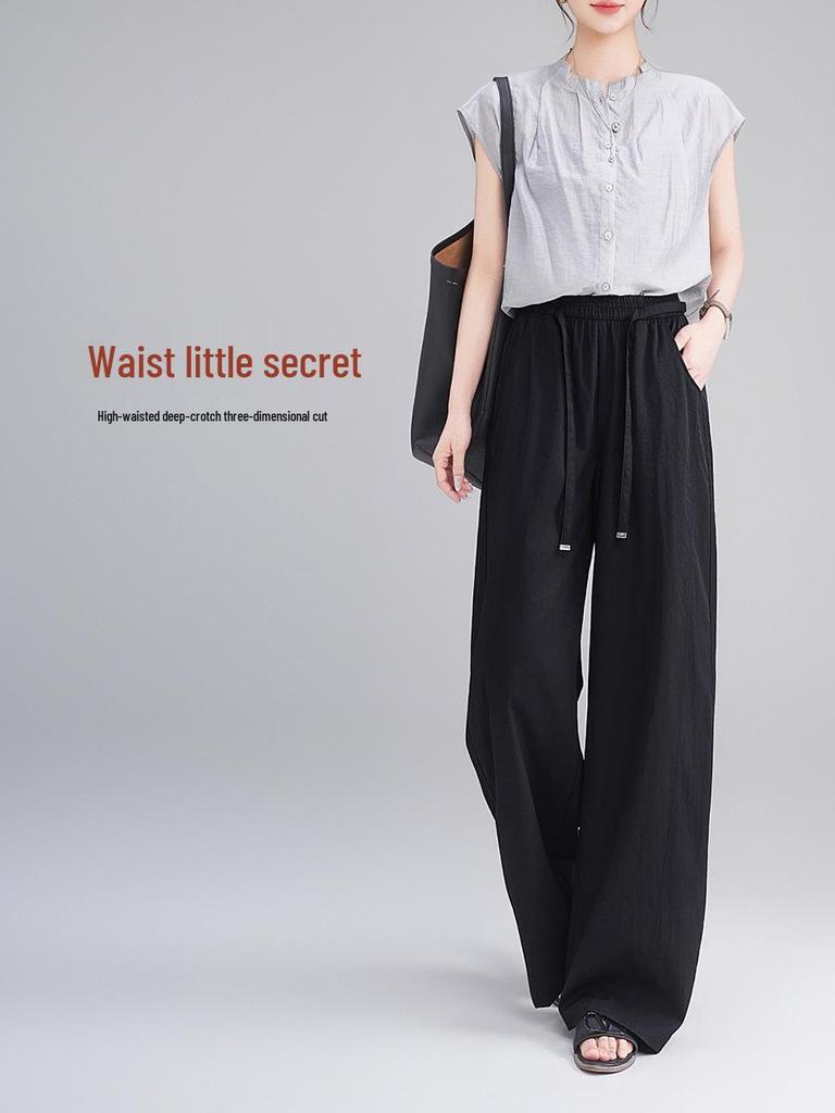 2026 Sommer Damen High Waist Locker Weiter Bein Bodenlang Fließende Hose
