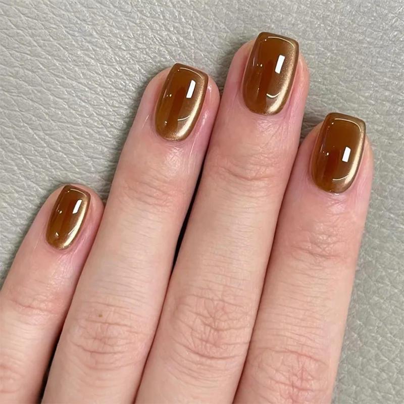 

24 шт. Чистые блестящие ногти «кошачий глаз», простые дизайны, глянцевые короткие квадратные накладные ногти, полное покрытие, носимые типсы для ногтей, арт