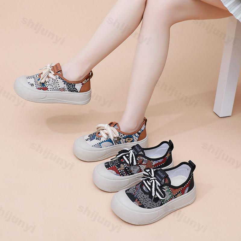 Fashion Autumn Women's Casual Shoes Comfortable Breathable Fashion Lace-Up Sneakers Lightweight Korean Platform Outdoor Canvas Shoes