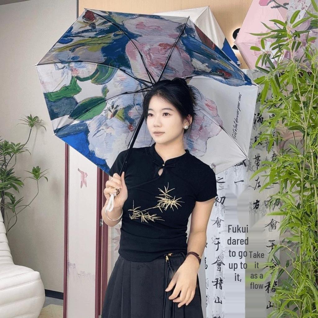 Ultra-Cool Black Double-Layer Sun Protection Umbrella for Women - Foldable & Reversible for Sun and Rain