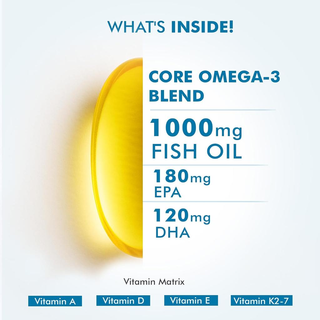 DR. MOREPEN Omega 3 Deep Sea Fish Oil 1000 Mg with DHA & Vitamins A D E K27, 60 Softgels Pack of 1