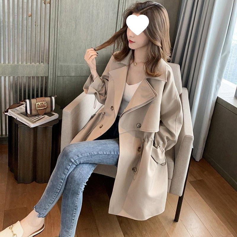 Damen Midilanger Trenchcoat im koreanischen Stil: Lässig, Vielseitiger Anzugkragen, Leichte Jacke