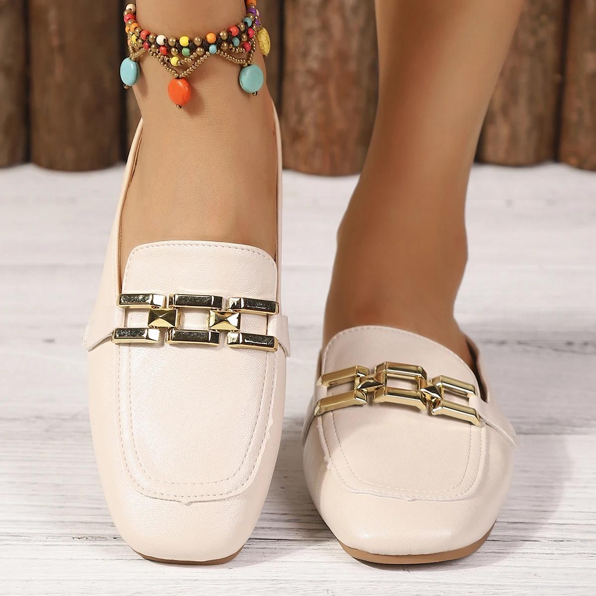 

Модные женские балетки Британские кожаные лоферы 2025 Новые модные винтажные женские туфли Удобные повседневные неглубокие плоские кроссовки Слайды женские 43 бежевый