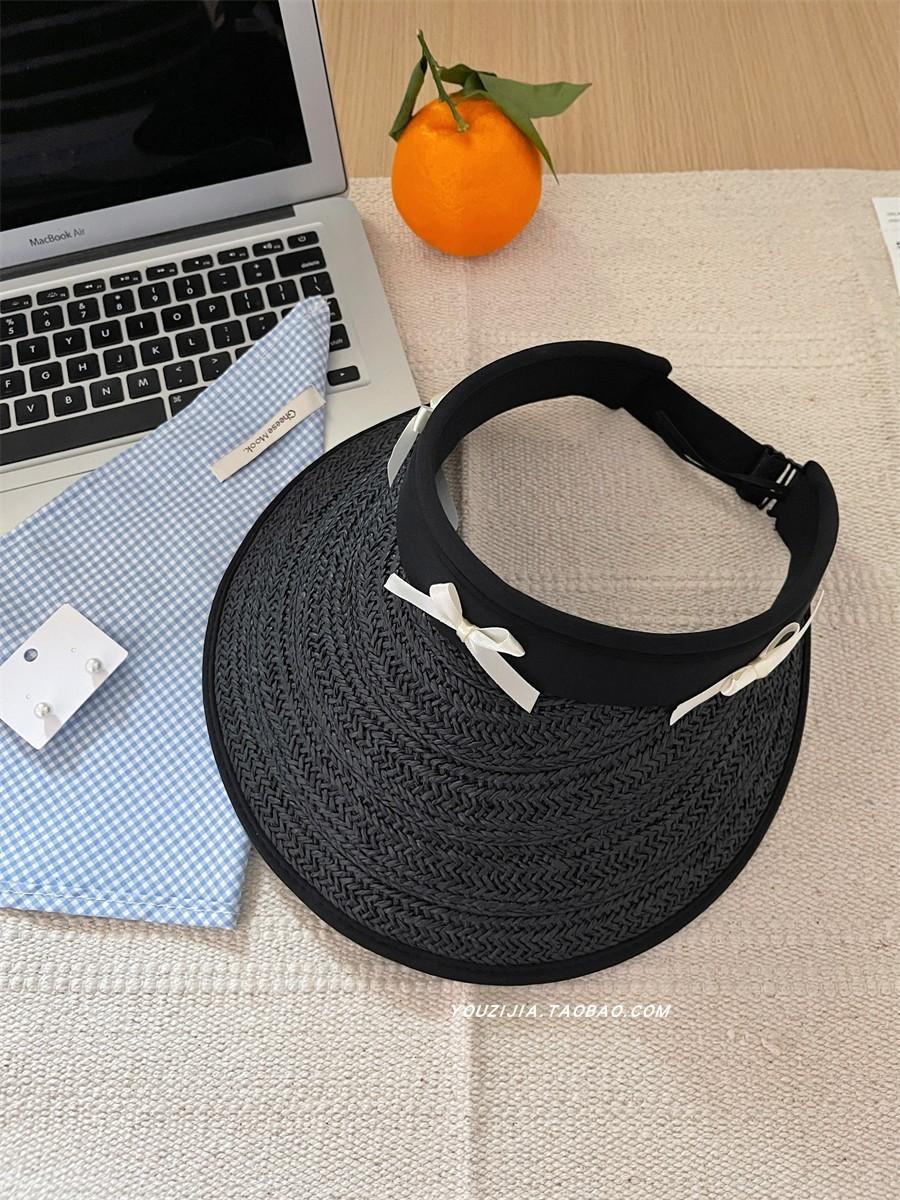 

Lightweight And Chic Womens Straw Sun Hat With Bow Stylish Wide Brim Spring For чорний