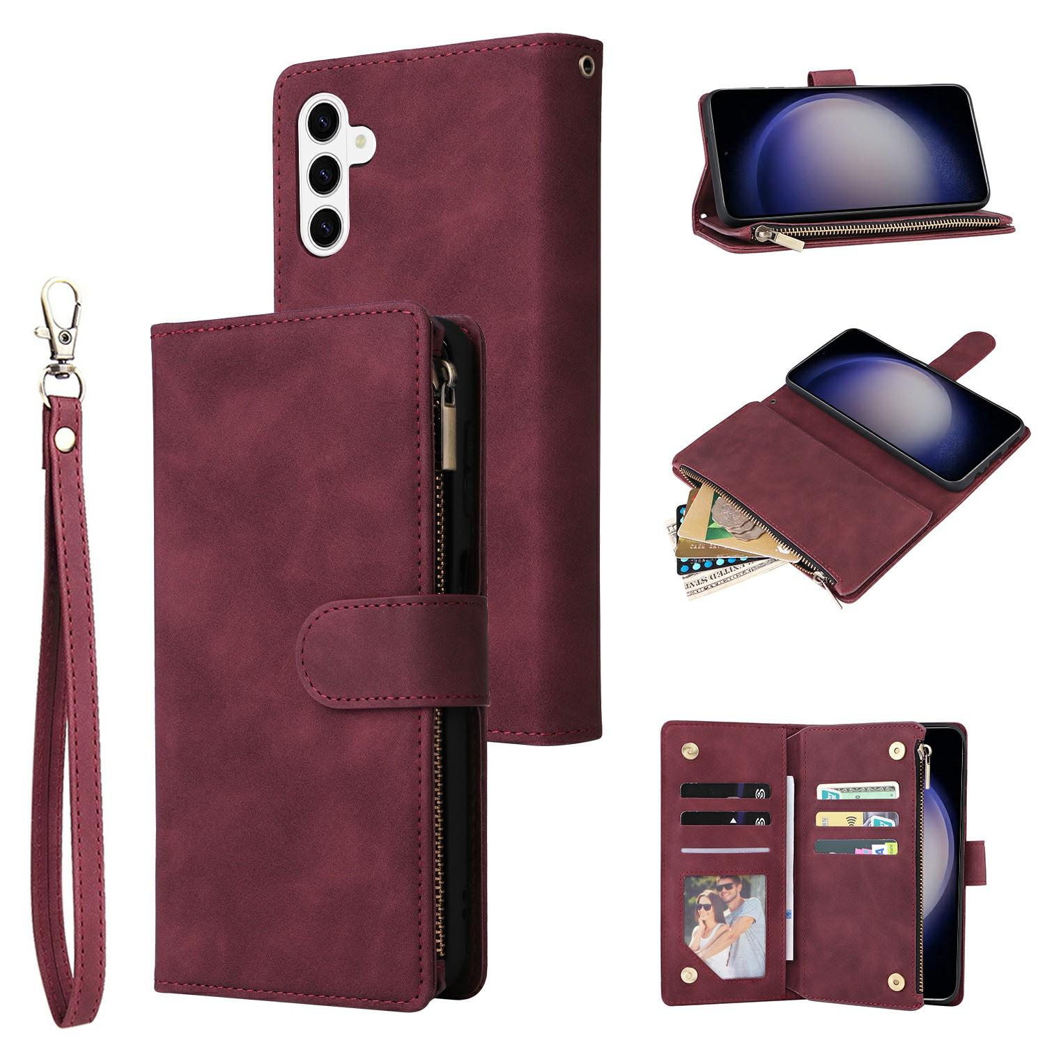 

For Samsung Galaxy S26/S26 Pro Case Zipper Wallet Multiple Card Slots Leather Phone Cover with Wrist Strap