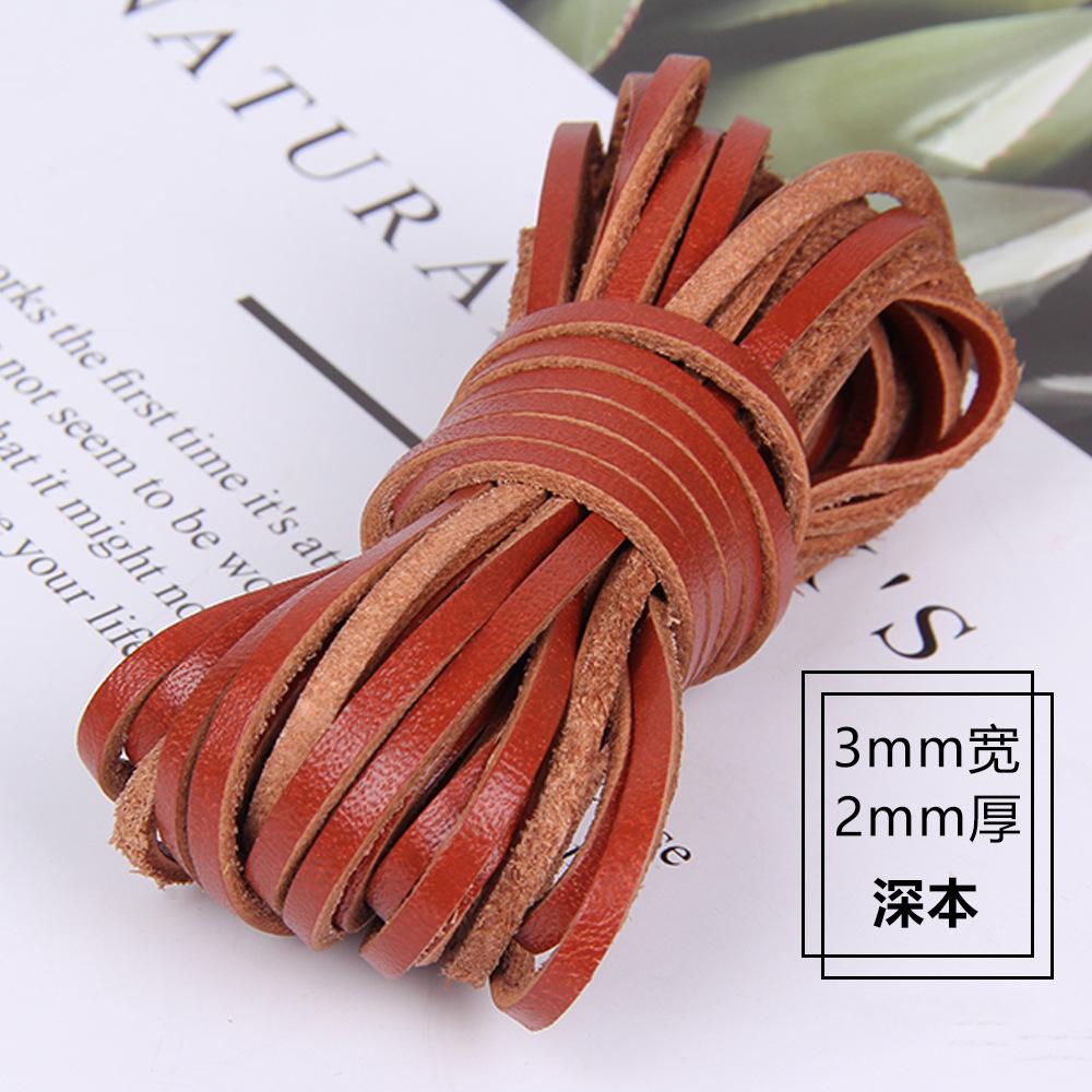 Diy Jewelry Accessories 3Mm Wide 2Mm Thick Square Cowhide Rope Bracelet Necklace Sweater Chain Woven Rope Genuine Leather Leather Rope