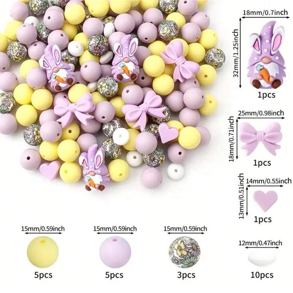 4/26/30/52PCS Easter bunny silicone beads, suitable for bracelets, keychains, lanyards, pen accessories, holiday accessories